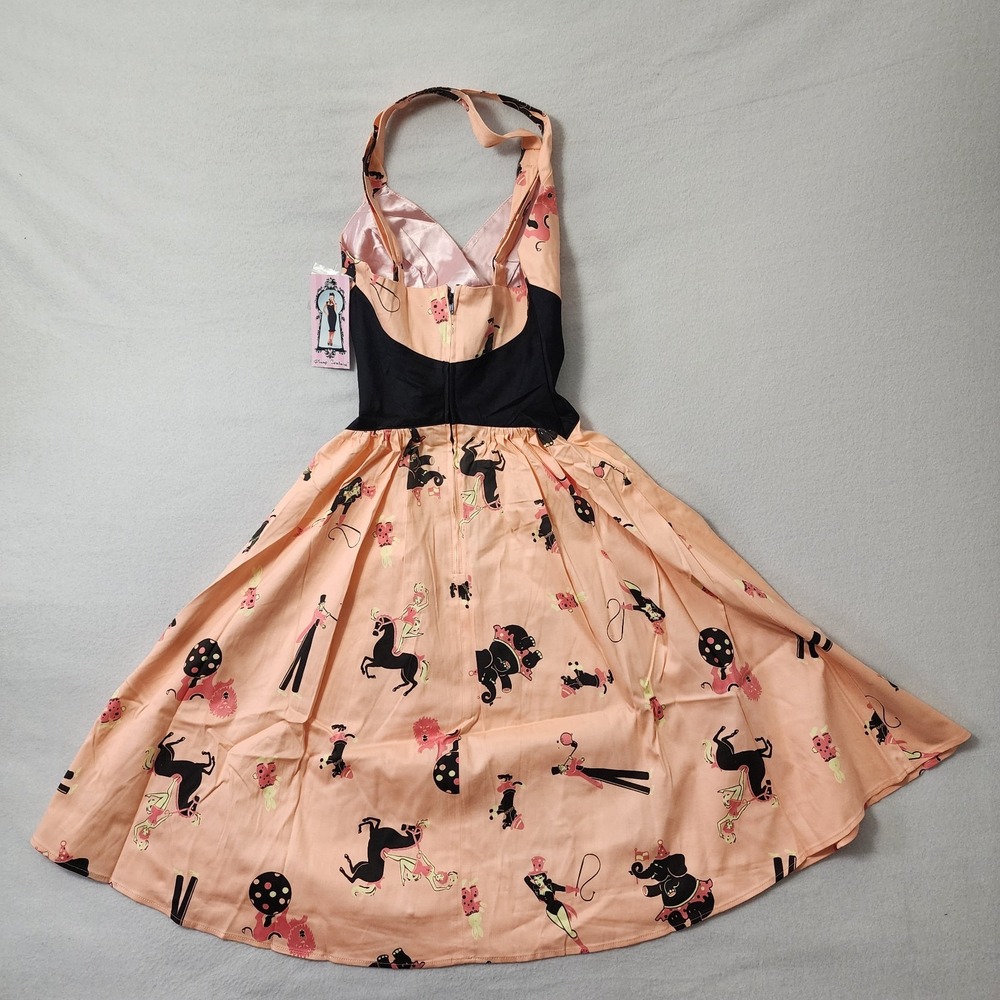 Pinup Couture Circus Dress Flare XS Pink 50s Retro Rockabilly Vanity Novelty - Picture 2 of 13